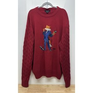 Men's AKOO SLUGGER SLICK SWEATER 3XL STREETWEAR Red Cable Knit Pullover #50‎